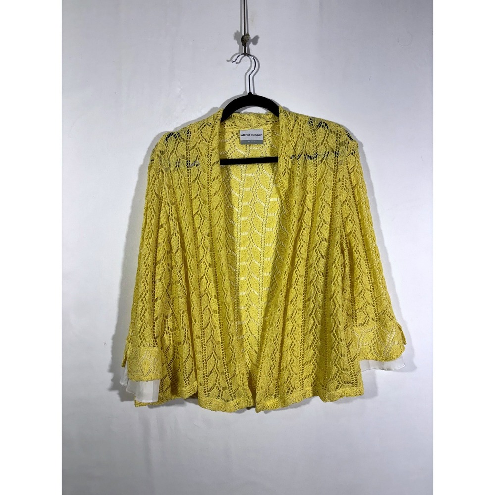 Chic Boho Crochet Alfred Dunner Open Knit Cardigan Women S/M Yellow